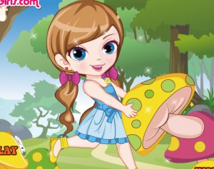 Little Girl Picking Mushroom